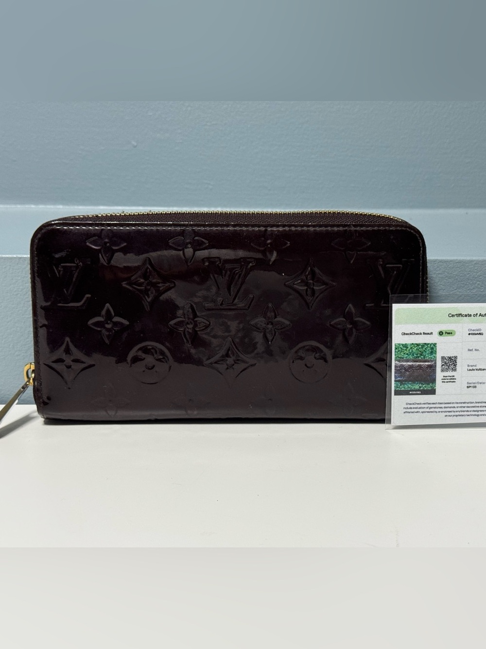 Louis Vuitton Patent Monogram Zip Wallet in Deep Plum